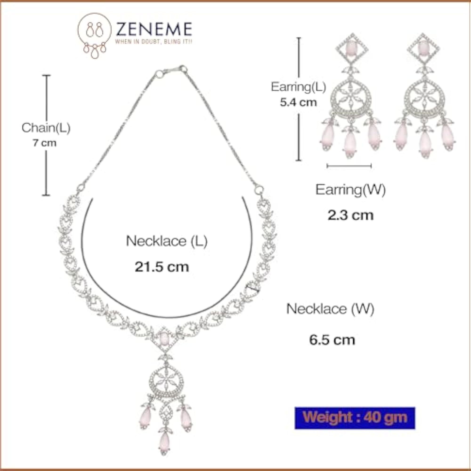 Rhodium-Plated Teardrops American Diamonds Necklace Set